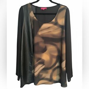 ECLA Black and Brown Tunic Top - Size Large